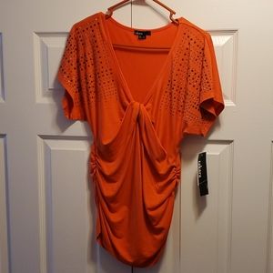 Fitted dolman sleeve embellished w/studs shirt